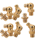 9 Piece Grease Fitting Assortment Kit with copper oil nozzle caps for cars and trailers, showing straight and angled nipples.