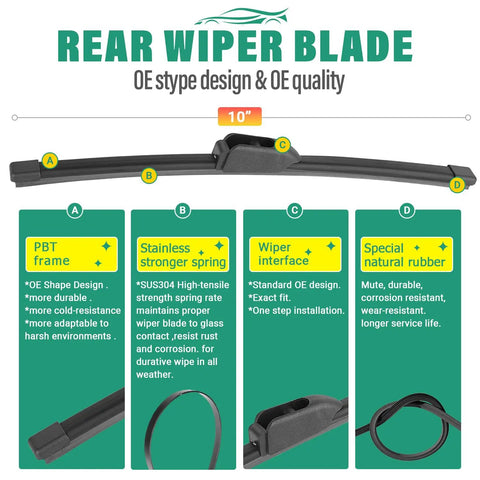 Kia Soul Windshield Wiper Blades Set For 2020 Through 2025 10 inch rear wiper blade with OE design and quality features details