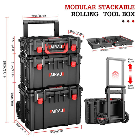Heavy Duty Rolling Tool Box With Wheels, Stackable Organizing Rack, Ultra Resin Shell Built Like A Tank For Any Mean Crew Stash Always