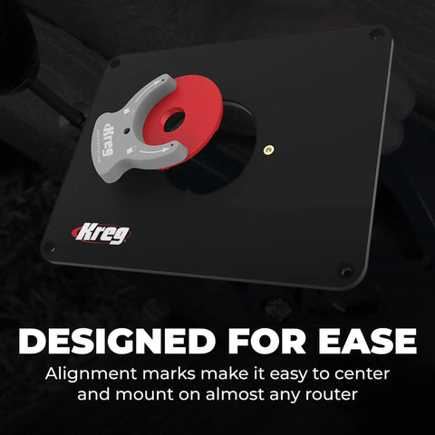 Heavy Duty Phenolic Router Table Insert Plate Fits Triton MOF001 And TRA001 Routers with alignment rings on a workbench.