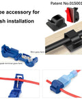 Collage of installation accessories for Water Drop Paste Type Button Switch SPST 12V-230V 10A with wire and connector details