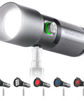 Basics RGB Photography Flashlight With 4 Colors And 20 GOBO Filters, CRI95 Plus, shown with filters and USB powered 10W LED spotlight