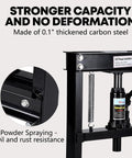 Beefy 12 Ton Hydraulic Shop Press With H Frame And Adjustable Height Table And Stamping Plates For Automotive Repair Metalworking Garage And Diy Projects Black, highlighting strength and rust resistance