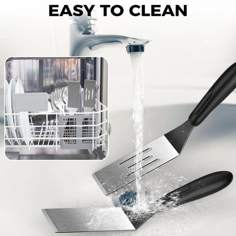 Front view: Amazon two-piece small spatula set with stainless steel blades and black handles