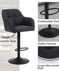 Swivel Adjustable Faux Leather Bar Stools Set Of 2 With Armrests Dope Modern Upholstered Counter Chairs With Metal Footrest For Kitchen Island Home Bar And Dining Room Dark Grey, showing single stool with adjustable height, cushioned seat, armrests, and a large metal footrest.