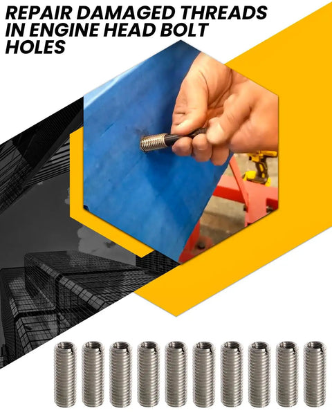 10 Piece Head Bolt Thread Inserts Kit M11 X 1.5 For Toyota Camry Years 2002 Through 2013 Solara Years 2002 Through 2005 RAV4 Years 2004 Through 2005 Highlander Years 2001 Through 2013 Stainless Steel Engine Cylinder Head Repair Tool
