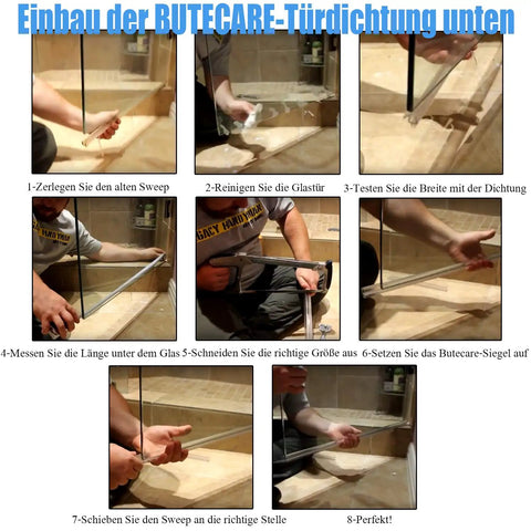 Step-by-step installation of the Two Pack Frameless Shower Door Bottom Seals With Long Sweep Fits One Quarter Inch Thick Glass Stops Leaks And Creates A Clear Water Barrier Easy Install For Glass Shower Doors Keeps Water In Check Thirty Six Inches Long on frameless glass shower doors with clear seal.