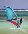 Person using Inflatable Sail For Wing Foil Boards, 360 Degree Rotatable Base, 45.2ft2 Sail Area, PVC Wing Shaped Board Gear at sea.