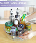 Hands rotating 4 Pack 11.5 Inch Clear Lazy Susan Organizer With 360 Degree Turntable Raised Edge And Handles on countertop.