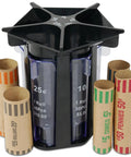 5 In 1 Coin Sorter Tube With Counter And Wrappers, showing transparent compartments for sorting pennies, nickels, dimes, quarters, and dollars