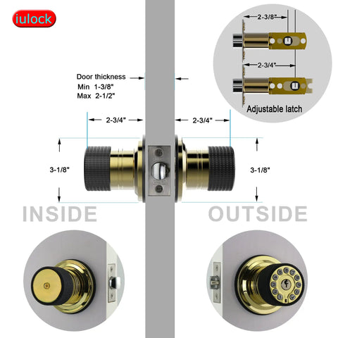 Diagram of Smart Door Knob With Keypad And Key Keyless Entry Lock With Rubber Grip Auto Lock 50 User Codes Waterproof Easy To Install