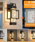 Knockout Two Pack Dusk To Dawn Outdoor Wall Sconces With Built In Photocell Waterproof Black Coach Lanterns Dimmable Porch Lights at 100% brightness.