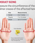 Product sizing guide for Boxer Fracture Splint Hand Brace With Finger Support showing hand circumference measurement.