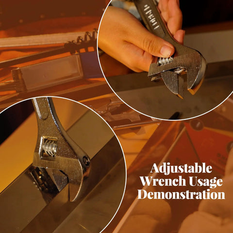 Adjustable wrench demonstration from the All In One 26 Piece MIG Welding Kit With Auto Darkening Helmet Heat Resistant Leather Gloves Chipping Hammer Welpers Pliers Nozzle Reamer Wire Brush Welding Magnet Pro Grade And DIY Ready.