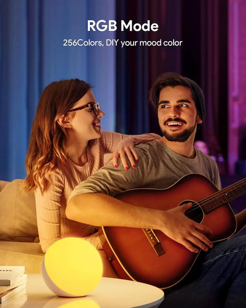 Couple enjoying music with Touch Lamp Multicolor Night Light For Kids, Small LED Table Lamp For Bedroom, RGB glow on table