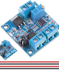 PWM To 0-10V Voltage Converter Module For PLCs with blue circuit board and red 24 AWG cables, 2 pack set displayed