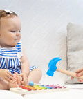 Wooden Hammer Toy Set For Kids Educational Hands On Pretend Play Tools Durable Safe Wood Kid Friendly Blue Color Great For Learning Building Party Games And DIY Fun, blue hammer with toddler