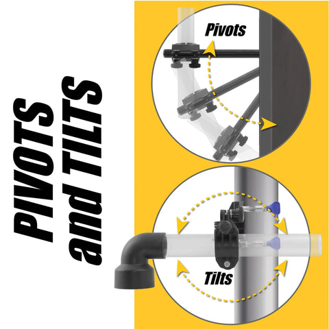 Top Shelf Pro Grade Universal Drill Press Dust Collector showing pivot and tilt adjustable hose mount for dust management.