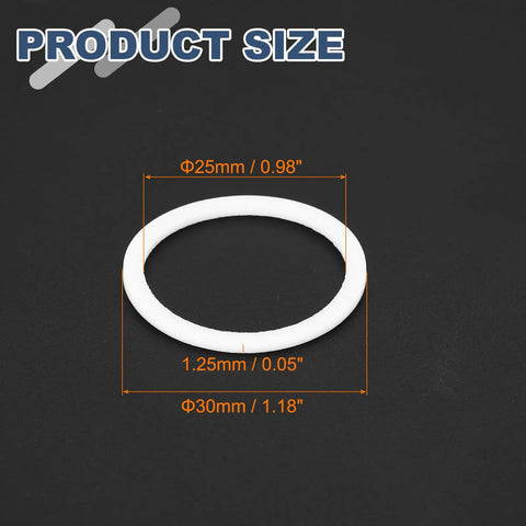 Rock Solid Durable PTFE Flat Washers 60 Pack M25 Heavy Duty Sealing Gaskets And Spacers Acid Resistant White O Rings, size depiction.