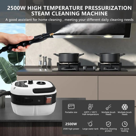 Heavy Duty 2500W Handheld Steam Cleaner With 3 Quick Swap Brushes Rapid Heating Portable Steamer For Power Washing Walls Cars Kitchens And Floors Knocks Out Crusty Dirt Without Breaking A Sweat