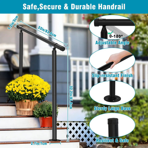 Tight Grip Hand Rails For Outdoor Steps Two Pack Adjustable Stair Railing Kit With No Sweat One Step Install, 33 in steel handrail.