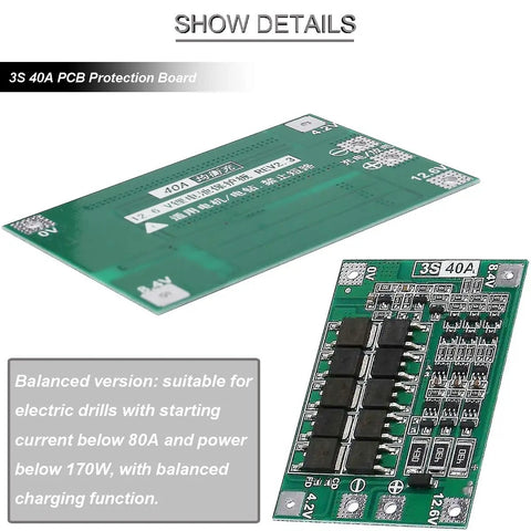 Heavy Duty 3S 40A Lithium Battery Protection Board For 18650 Cells Rock Solid Overcharge And Short Circuit Defense Straight Up Smooth Balance Charging PCB With Nickel Strips Pack Of 4, detailed PCB layout.