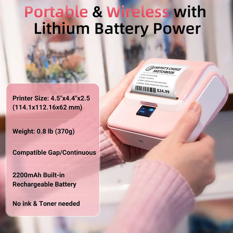 Kickass Portable Bluetooth Label Printer With Slick Wireless Tape Dispenser For Home Office Organization And Shipping Labels No Ink Required Mighty Handy Cordless Thermal Label Maker Handles Wide Continuous Rolls Daily, pink handheld printer with label.
