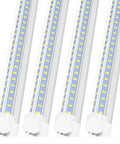 4Ft LED Shop Light 50W 6500K Daylight, 7000 Lumens Linkable V-Shape Design, 4 pack image showing LED bulbs and white casing.