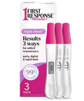 Triple Pack Pregnancy Test Kit With Early Result Digital Readout And Rapid Result Sticks Over Ninety Nine Percent Accuracy Detects All Forms Of HCG In About Three Minutes, box and 3 tests
