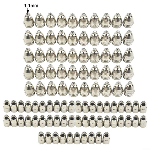P80 Plasma Torch Kit with Electrodes Hafnium Tip and CuCrZr Nozzle Guard Cutter Set arranged in rows