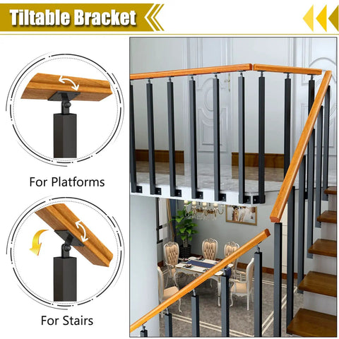 Get The Job Done Right With Heavy Duty Square Iron Stair Spindles 10 Pack Side Mount Black Banister Post Adjustable Bracket For Indoor Outdoor Steps Built Badass Strong And Quick To Set showing tilt brackets for stairs and platforms.