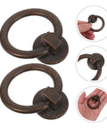 Vintage Ring Pull Drawer Handles 2 Pack Antique Bronze 1.69 Inch Drop Single Hole Dresser Pulls, detailed view in hand