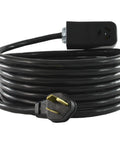 Heavy Duty NEMA 10-30 Dryer Extension Cord, 25 Feet, 30 Amp 125/250 Volts, coiled black cable with plugs visible