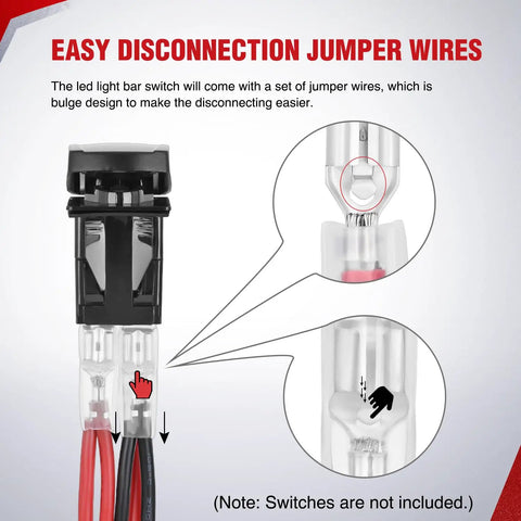 5 Pin Rocker Switch Jumper Wires Set For Automotive And ATV Console Wiring With Tin Plated Copper Terminals And 14 AWG Copper Wire No Hassle Install For Polaris Ranger RZR Boats RVs Trucks Dash Switch Not Included, showing easy disconnection feature