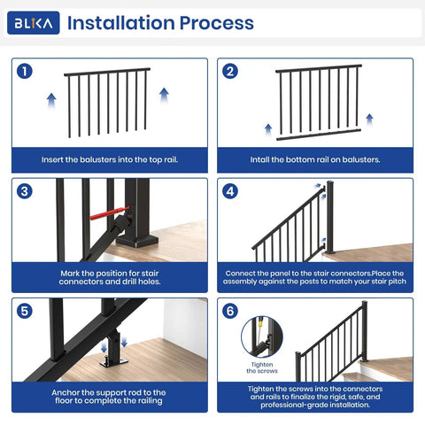 Installation process for Hella Secure Aluminum Stair Railing Kit 2 Pack Includes Four Thirty Nine Inch Posts Measuring Thirty Six Inches High By Four Feet Wide With Heavy Duty Adjustable Brackets For Fast Deck And Concrete Setups.