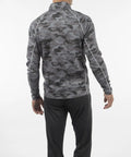 Back view of Allendale Men's Half Zip Performance Pullover With Thermal Protection in Magnesium Camo Charcoal, arms relaxed
