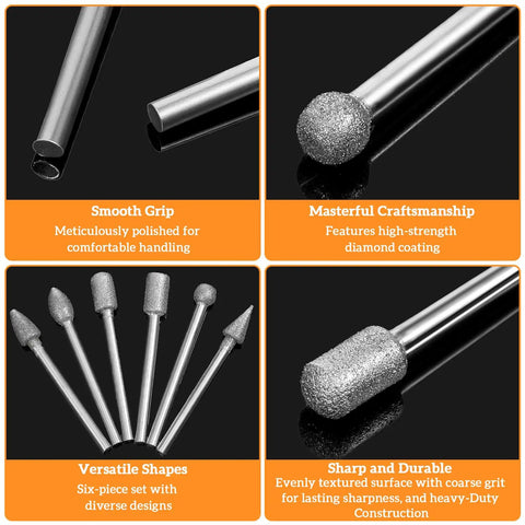 120 Grit Diamond Grinder Bits For Rotary Tools With One Eighth Inch Shank, Pro Grade Stone Carving Engraving Grinding And Polishing Burr Set