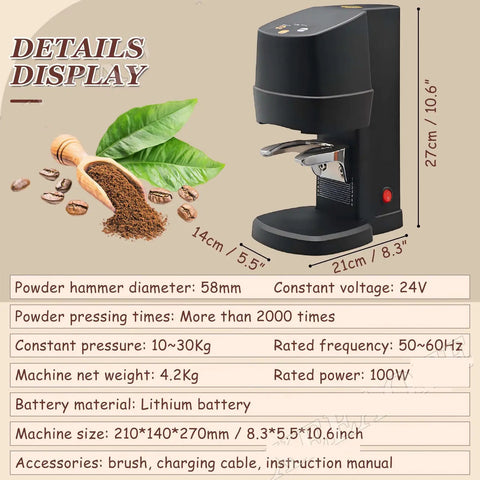 Automatic Coffee Tamper With Auto Position Sensor For Flawless Espresso Pucks Featuring Adjustable Pressure From 22 To 66 Pounds Plus Fast Depth Tweaks For Seriously Smooth Shots And Pro Results Daily on kitchen counter.