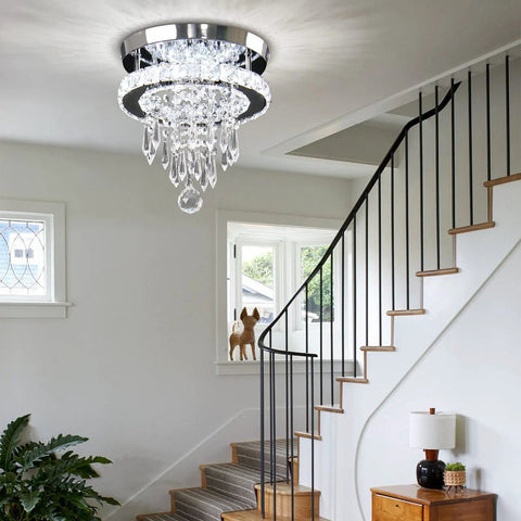 Modern Small Closet Chandelier LED Ceiling Light Fixture In Stainless Steel Flush Mount Energy-Saving Cool White Lighting