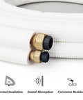 Close-up of Ten Foot Mini Split Line Set with One Quarter and Three Eighths Inch OD Copper Tubing with insulation, connectors visible.
