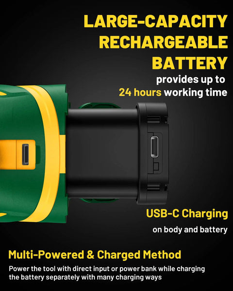Cross Line Laser Level With Two Plumb Dots 24 Hour Battery Life Type C Charging Self Leveling Pulse Mode Dual Power Pro Grade Jobsite Tool For Indoor And Outdoor Use And Quick Setup