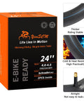Packaging of Heavy Duty 2 Pack Fat Bike Inner Tubes 24x4.0 to 4.5 AV32mm Schrader Valve 102 114 507 with features shown