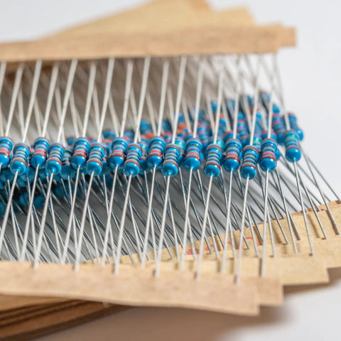 0.25W Metal Film Resistor Kit with 14 Values and 280 Pieces from 1K to 100K Ohms, Resistors on Labeled Paper Tape