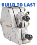 Beefed Up Mechanical Fuel Pump 2520227 Replacement For Sportsman close-up view of silver pump with dual nozzles