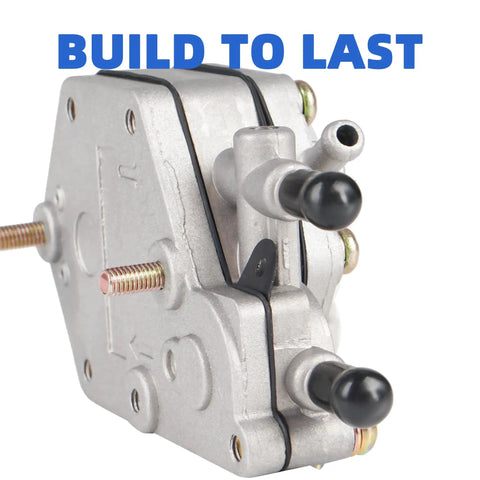 Beefed Up Mechanical Fuel Pump 2520227 Replacement For Sportsman close-up view of silver pump with dual nozzles
