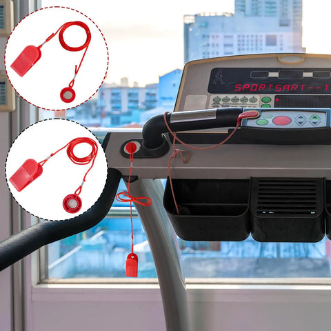 Two Pack Treadmill Magnetic Safety Keys Replacement, Universal Round Emergency Stop Keys, installed on treadmill control panel.