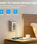 Multi Wall Outlet Surge Protector Plug And Play Setup With Five Adapter Spaced Outlets Four Usb C Fast Charge Ports Soft Night Light Etl Safe White Home Office Must Have installed next to bedside with smartphone and cup.