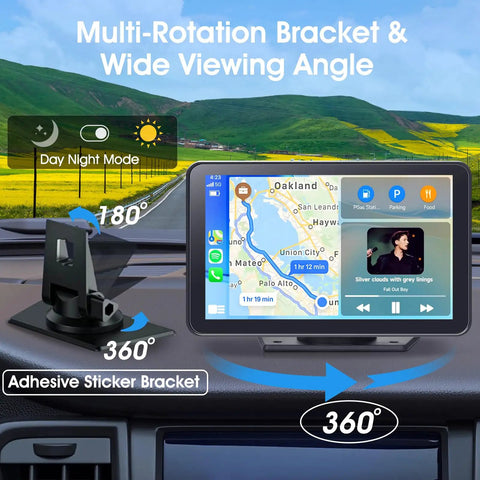 Plug and Play Wireless CarPlay Car Stereo Road Trip Ready With 7 Inch HD Touchscreen on car dashboard with map display