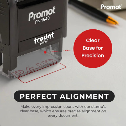 Game Changer Self Inking Rubber Stamp With Fast Drying Red Ink For Business Checkout And Mailroom Tasks Refillable Cartridge showing clear base for precise alignment.