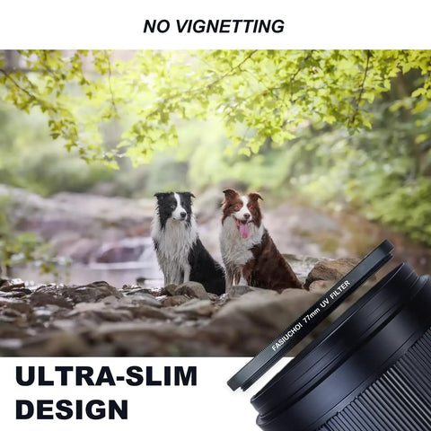 77mm UV Protection Filter For Camera Lens ultra slim HD optical glass with no vignetting effect, two dogs in nature
